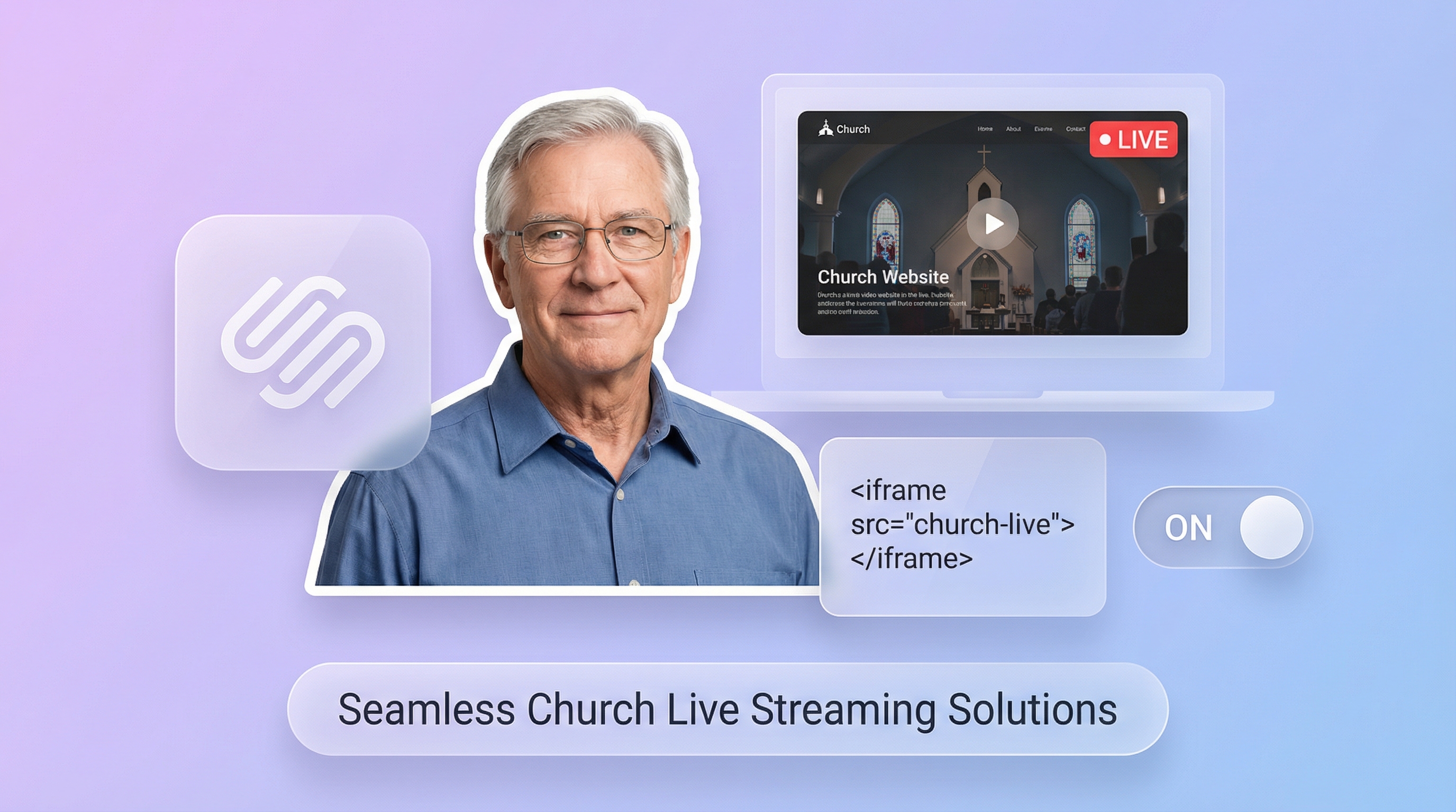 Church live stream embedded on a Squarespace website with EmbedVidio widget
