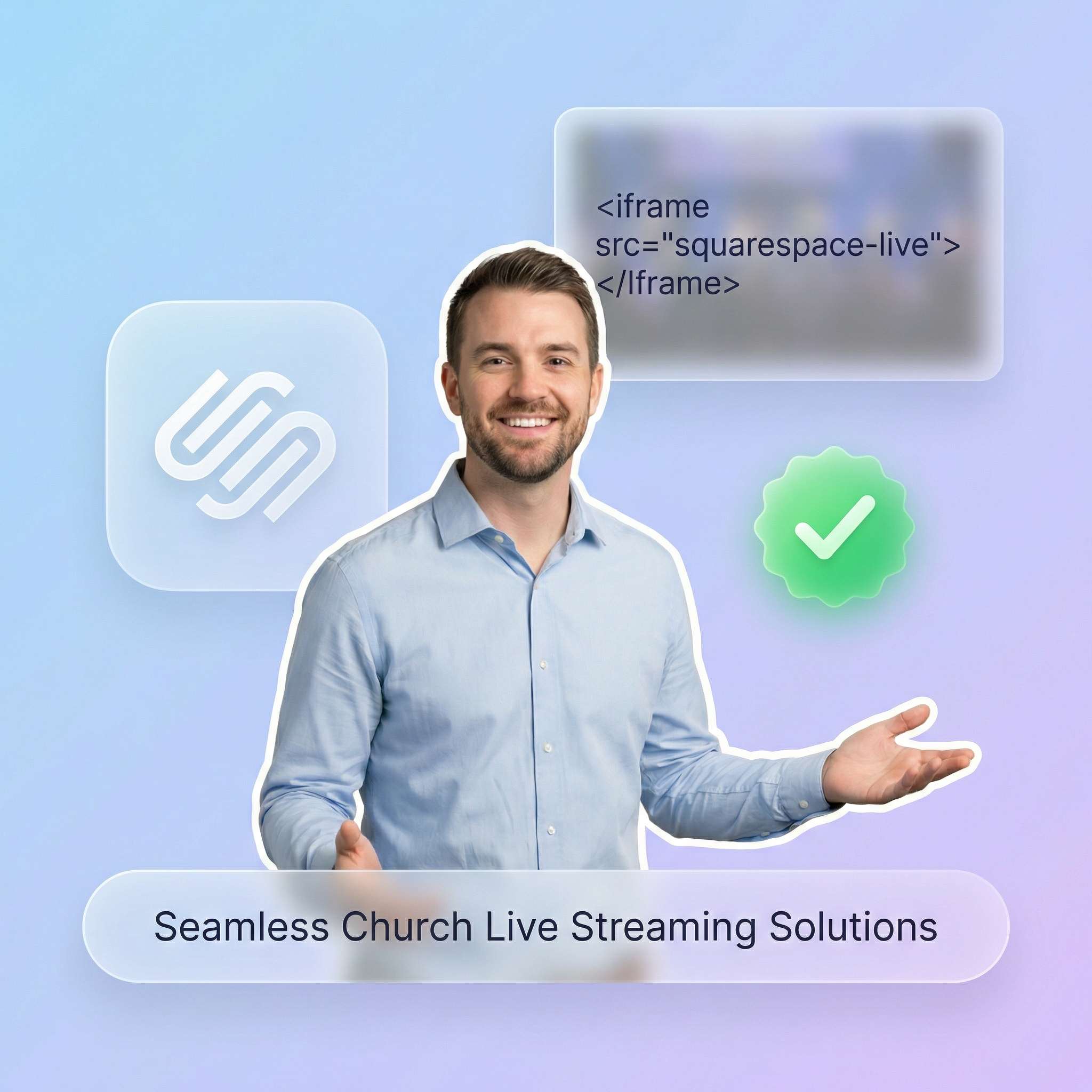 Squarespace Code Block with church live stream embed code ready to paste
