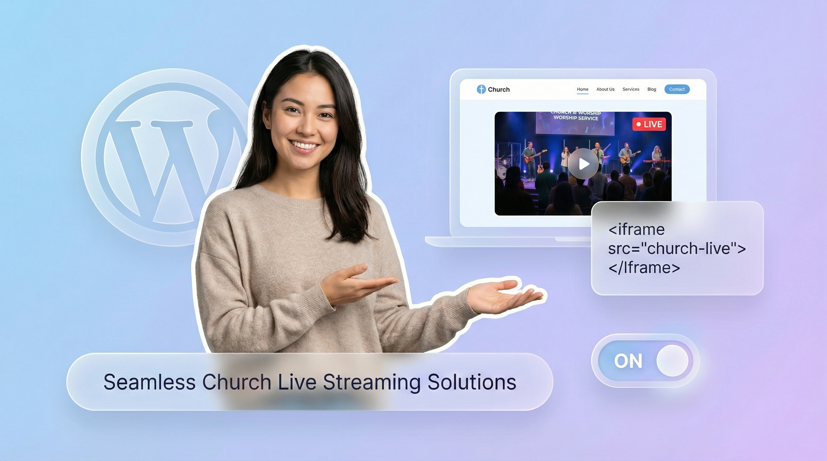 Church live stream embedded on a WordPress website with EmbedVidio widget