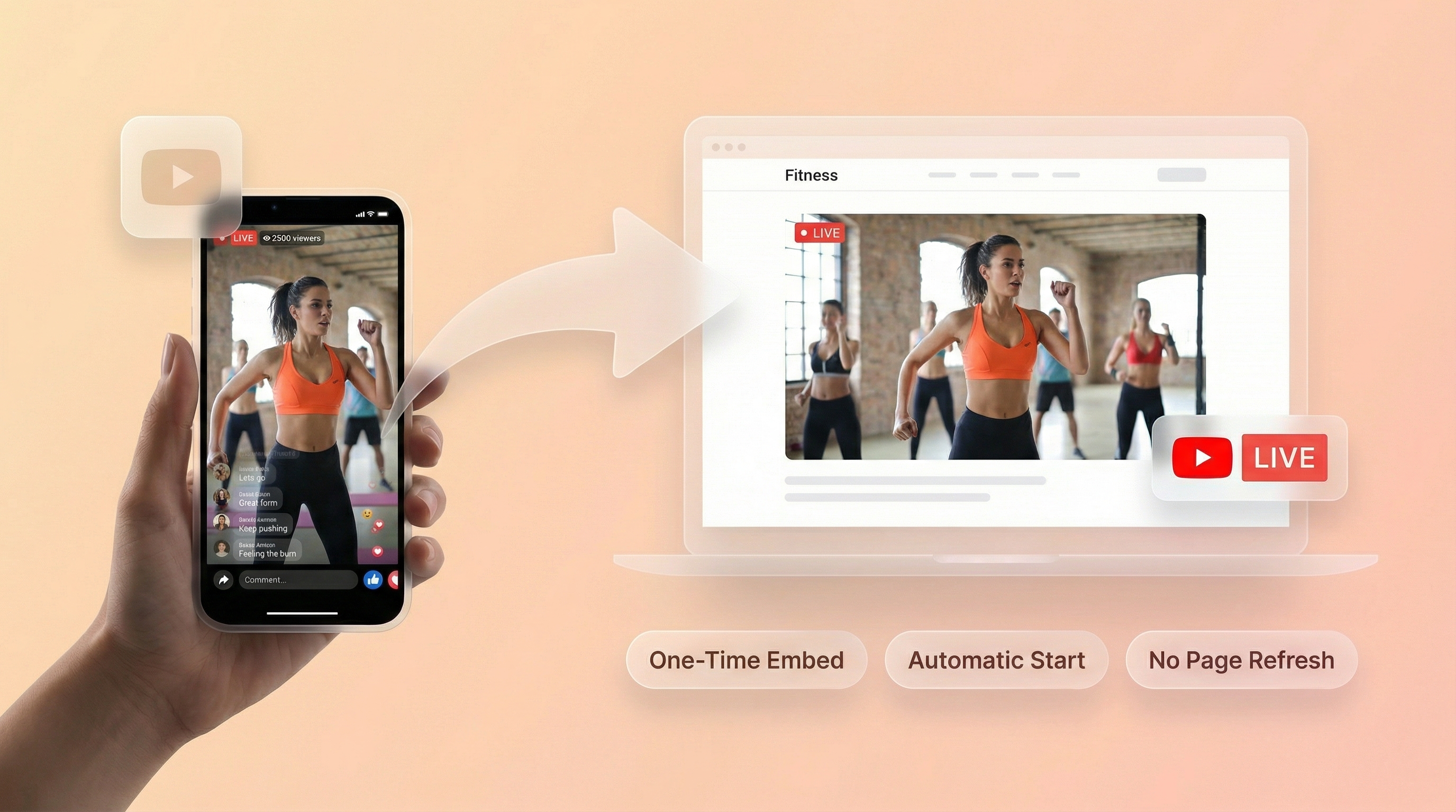 EmbedVidio fitness livestream widget embedded on website