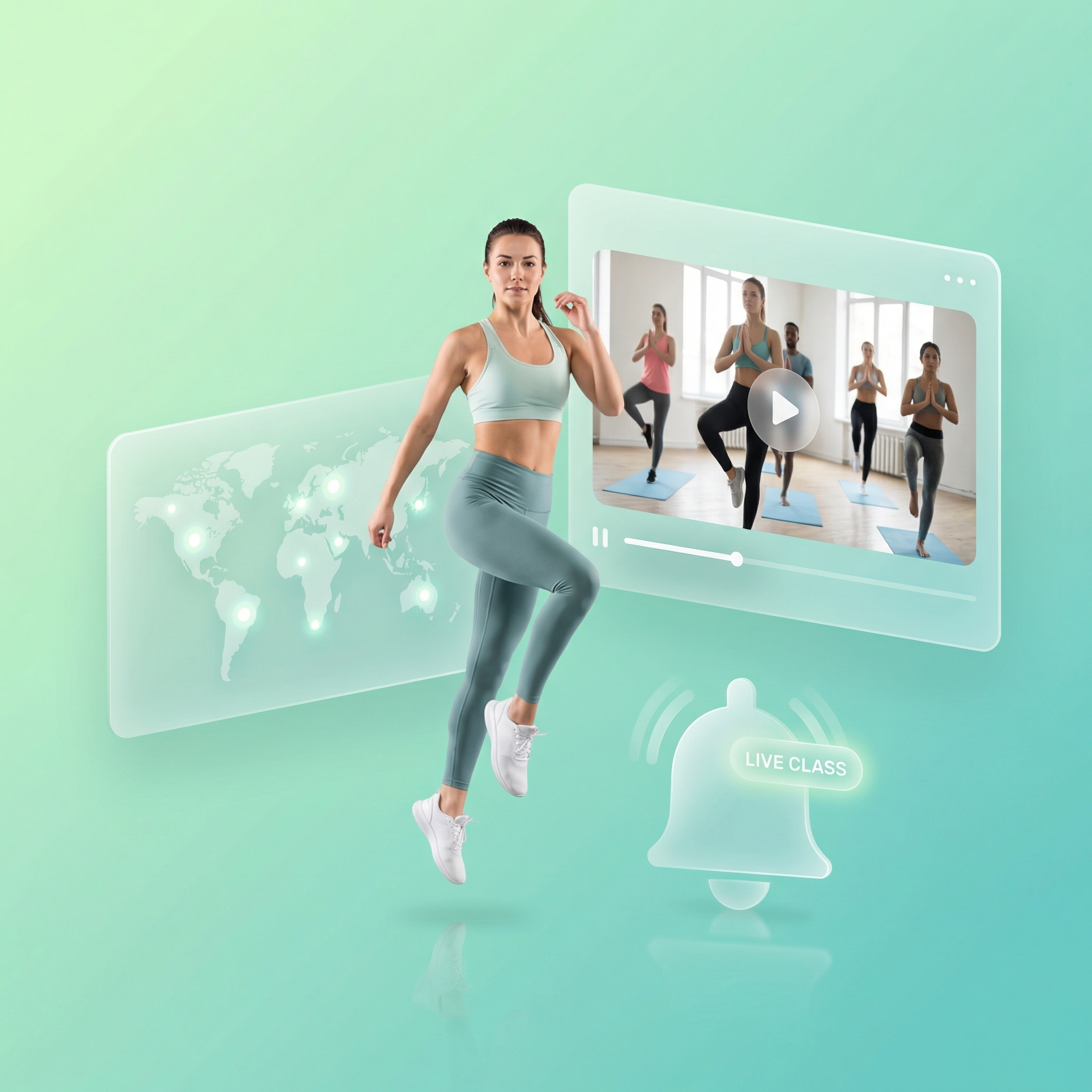 Fitness live stream reaching clients on any device through a website embed