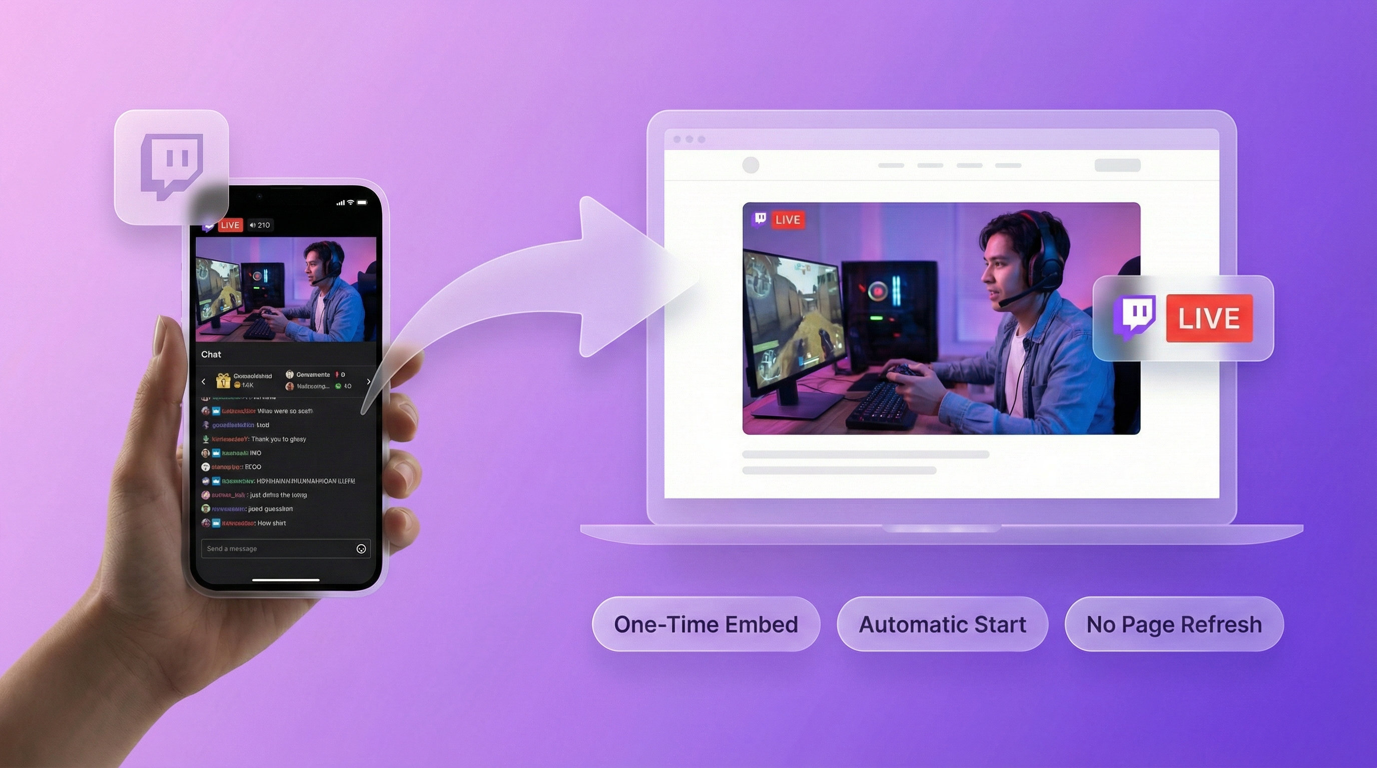 EmbedVidio embedding a Twitch live stream on a website