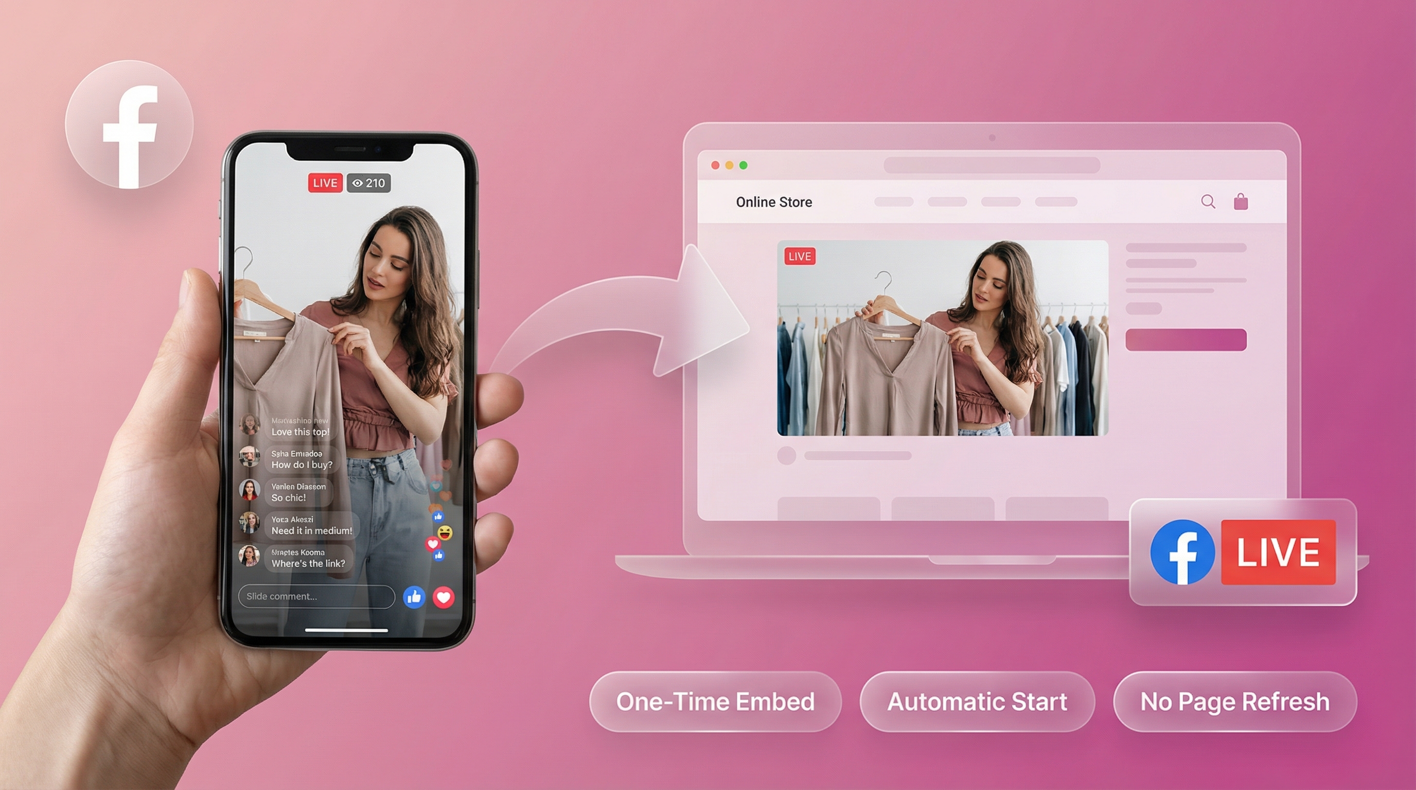 EmbedVidio live selling widget embedded on website