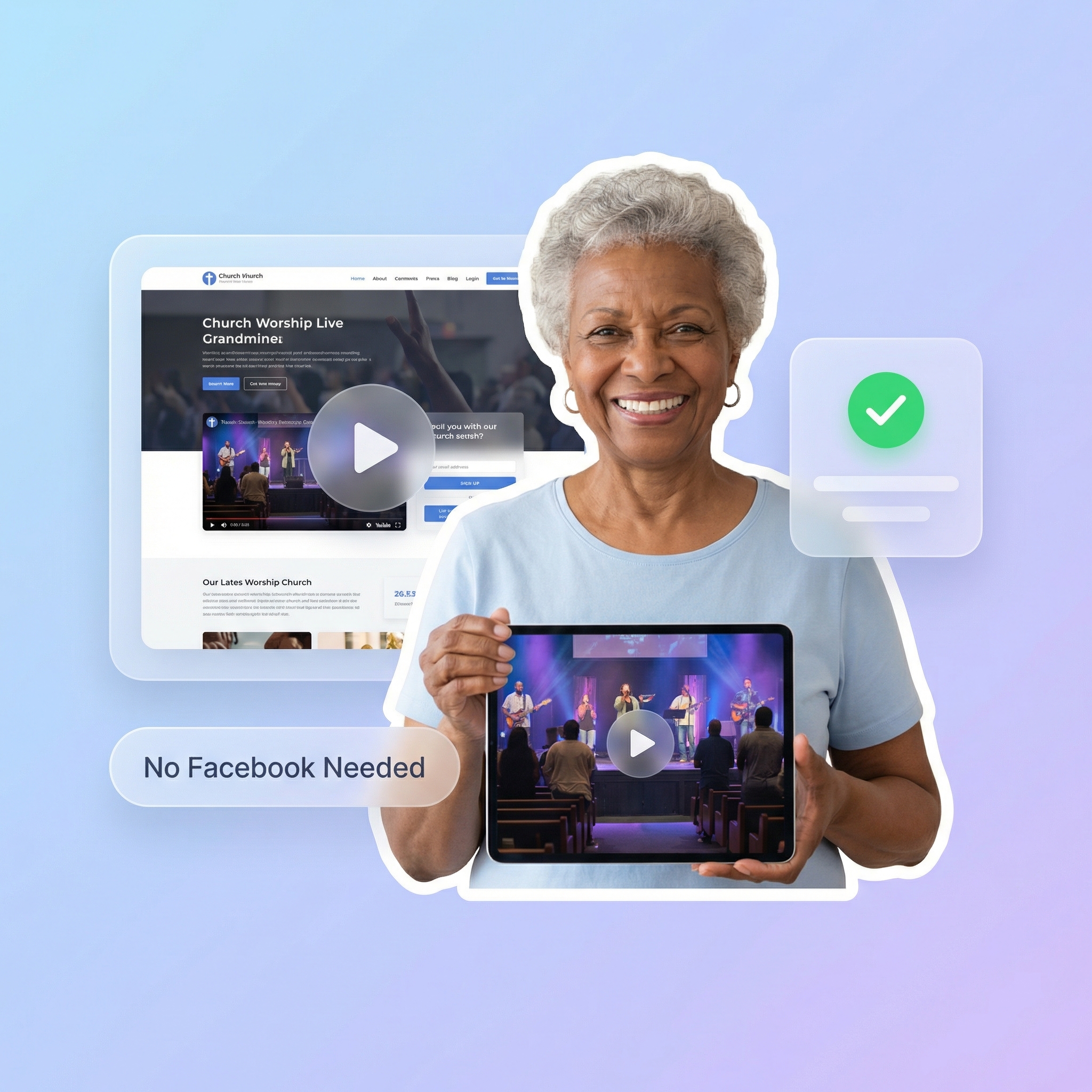 Church member watching live stream on tablet without needing Facebook