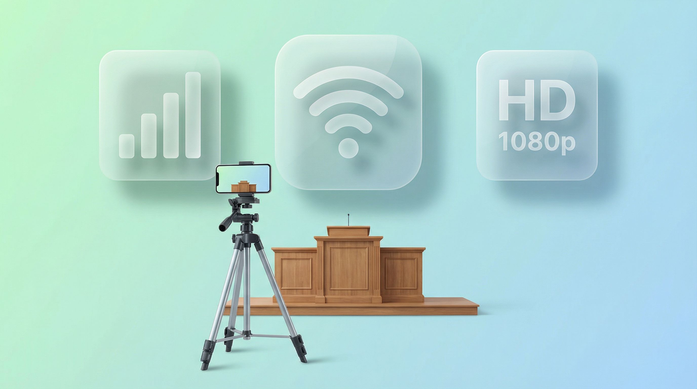 Simple church streaming setup with a smartphone on a tripod and streaming quality indicators